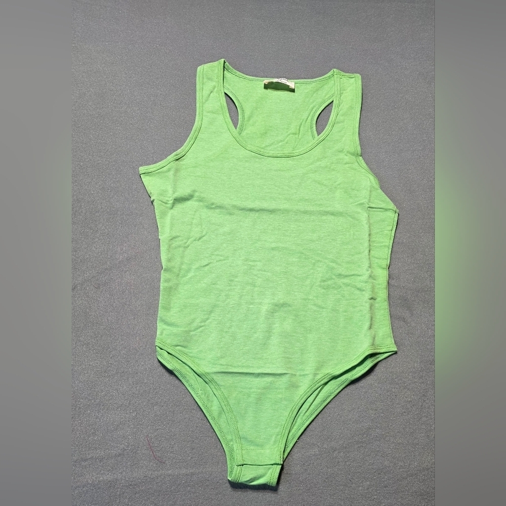 Zenana Lime Green Sleeveless Cotton Bodysuit Sizes S,M,L,XL New In Poly Bag - Picture 2 of 8
